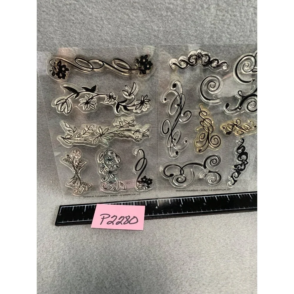 Scrappy Cat LLC Designer & Botanical Flourishes Clear Stamps Set Crafting Decora - Picture 6 of 6